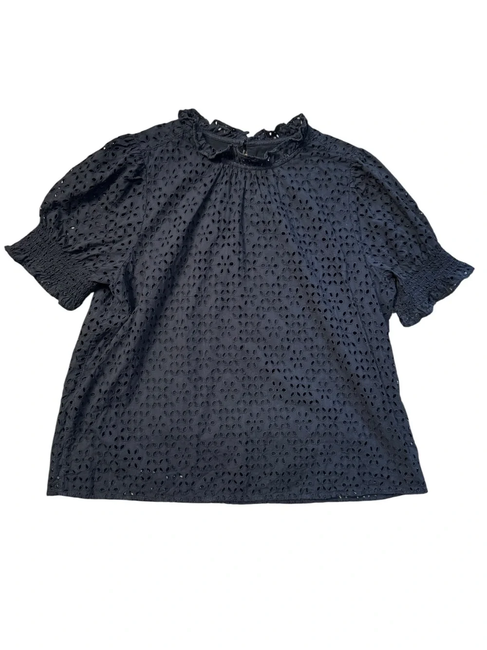 J. Crew Smocked Puff-Sleeve Top in Eyelet size XL